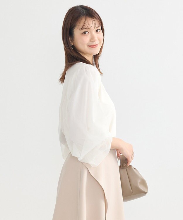 earth music&ecology キラキラストーンパールチュールスリーブプルオーバー Ivory