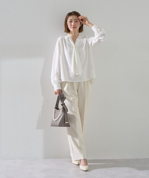 YECCA VECCA スカーフリング付きボウタイブラウス Off White