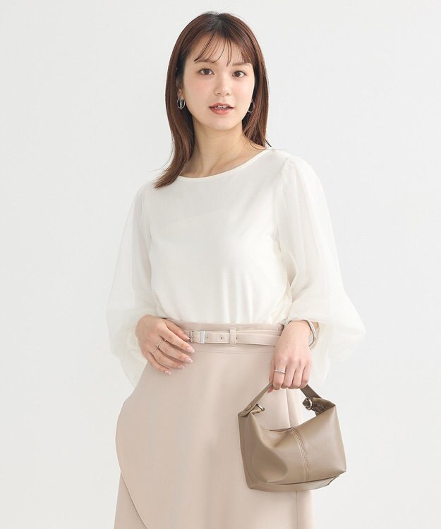 earth music&ecology キラキラストーンパールチュールスリーブプルオーバー Ivory