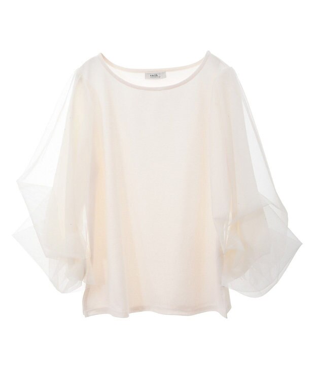 earth music&ecology キラキラストーンパールチュールスリーブプルオーバー Ivory