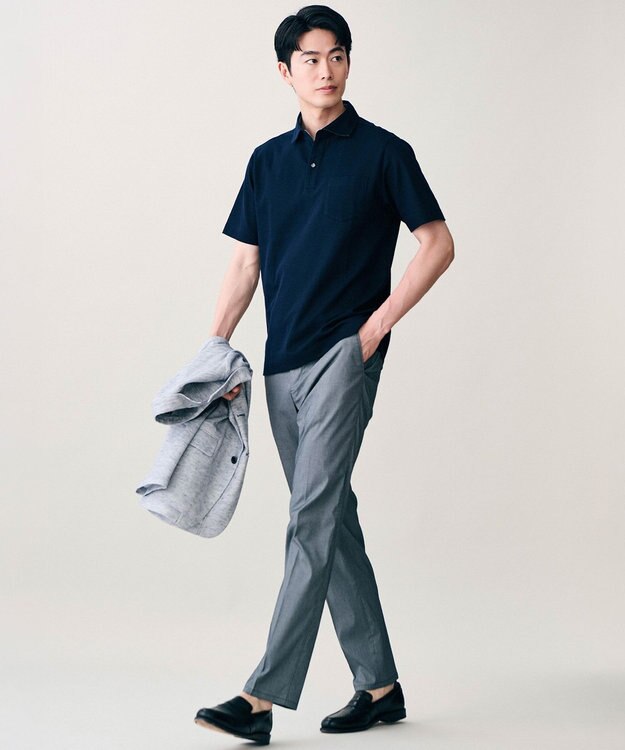JOSEPH ABBOUD リラックスクールビズ【フランス産リネン×日本の技術/ストレッチ】ノルマンディーリネントップジャージージャケット ブルー系