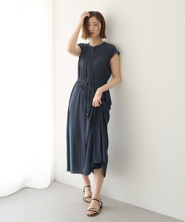YECCA VECCA ギャザードロストワンピース Navy