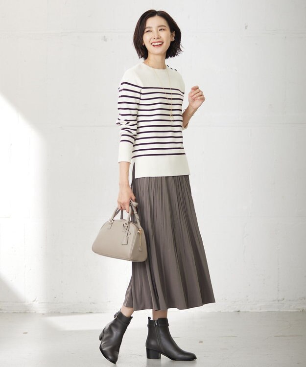 J.PRESS LADIES L 【洗える】パウダリージャージー ランダムプリーツ スカート グレー系