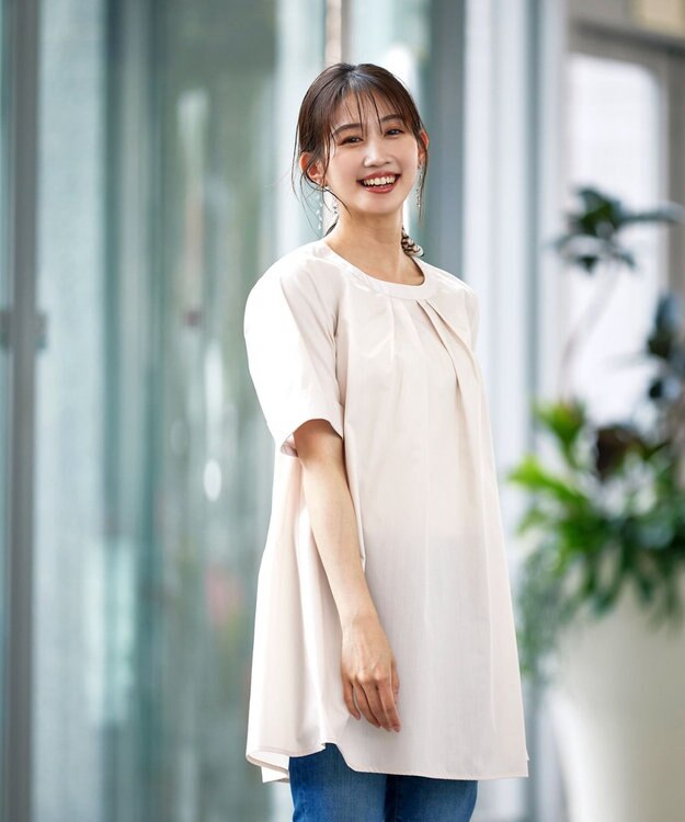 Tiaclasse L 【洗える】バックピンタックフレアチュニックブラウス アイボリー