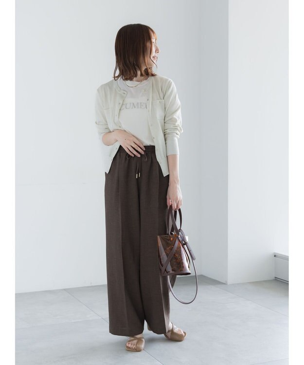 Te chichi 【マシンウォッシャブル】遮熱ポケット付きクルーネックカーディガン ゴールド