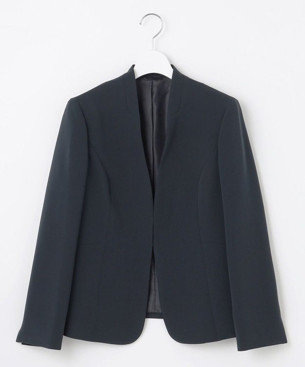 J.PRESS LADIES L 【WEB限定カラーあり・洗える】セラテリーダブルクロス ノーカラー ジャケット ネイビー系