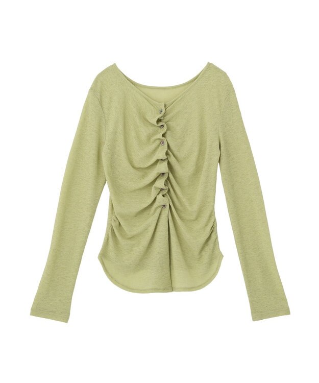 earth music&ecology 【予約】シアーワッフルタックボタントップス ライトグリーン