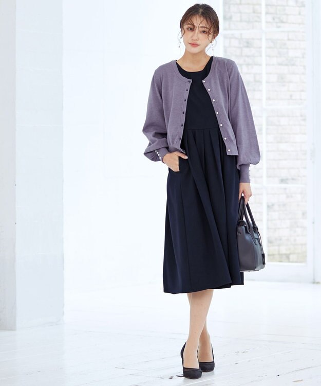 Tiaclasse 【洗える】タックフレアワンピース ネイビー