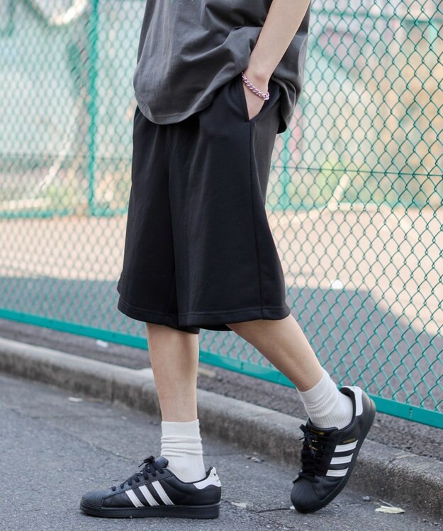 WEGO 【ユニセックス着用ITEM/SMサイズ展開/ウエストゴム】スウェットバギーショーツ ブラック