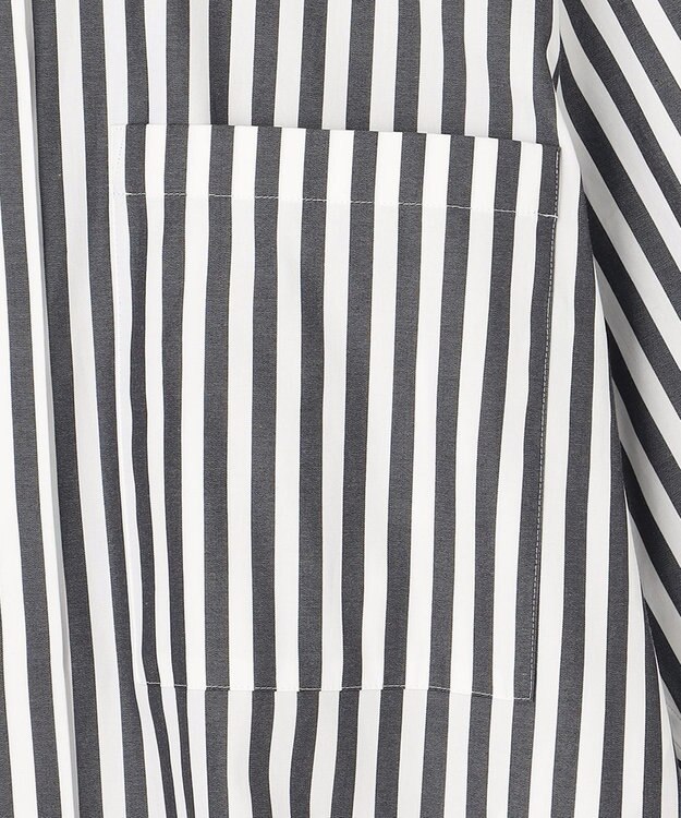 BEIGE， PERSIMMON / バンドカラーシャツ Black Stripe