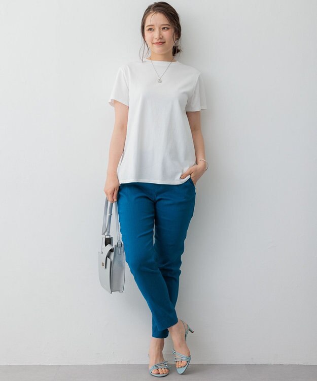 23区 【洗える】リネンレーヨンストレッチ テーパードパンツ [WEB限定]ブルー系