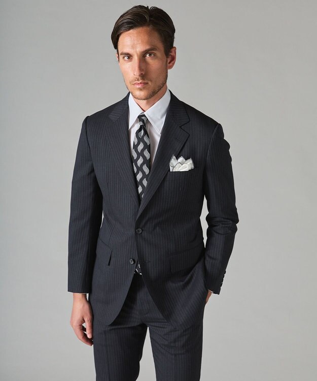 GOTAIRIKU 【御幸毛織】Superio160 ウールモヘヤシルクカシミヤ　スーツ（グレーストライプ） グレー系1