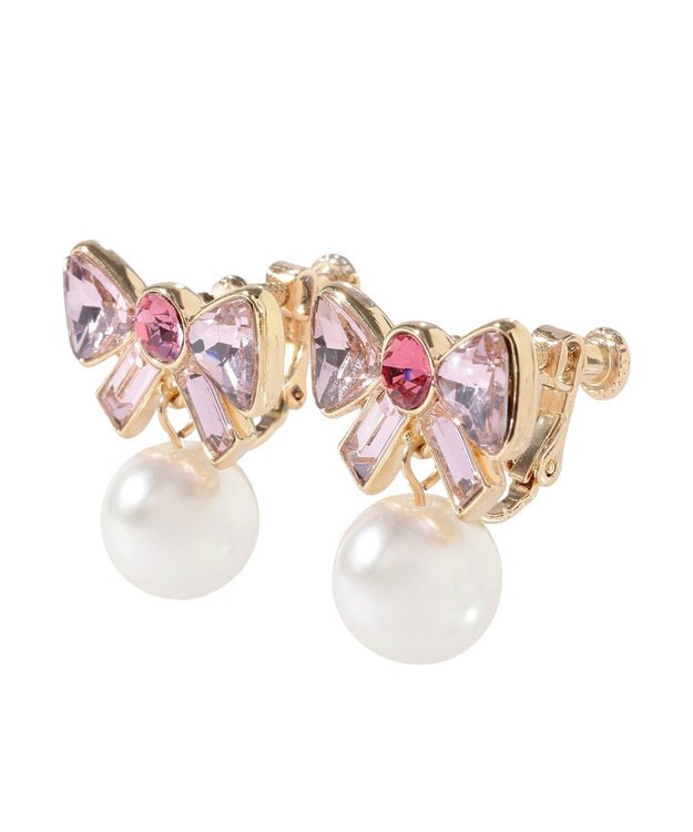 Maison de FLEUR ビジューリボンイヤリング Light Pink