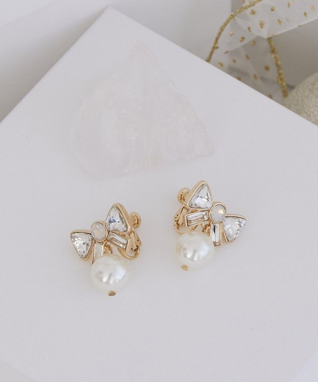 Maison de FLEUR ビジューリボンイヤリング Clear