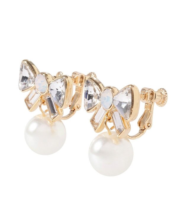Maison de FLEUR ビジューリボンイヤリング Clear