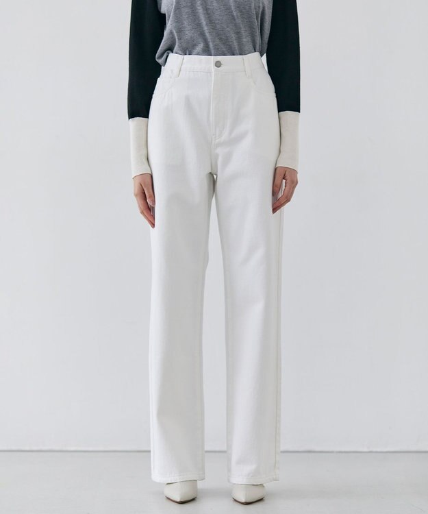BEIGE， 【洗える・SPRiNG 3月号掲載】FICUS / デニムワイドストレートパンツ White