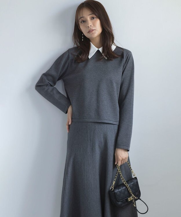 組曲 【WEB限定】ELENA襟付き セットアップワンピ チャコールグレー系