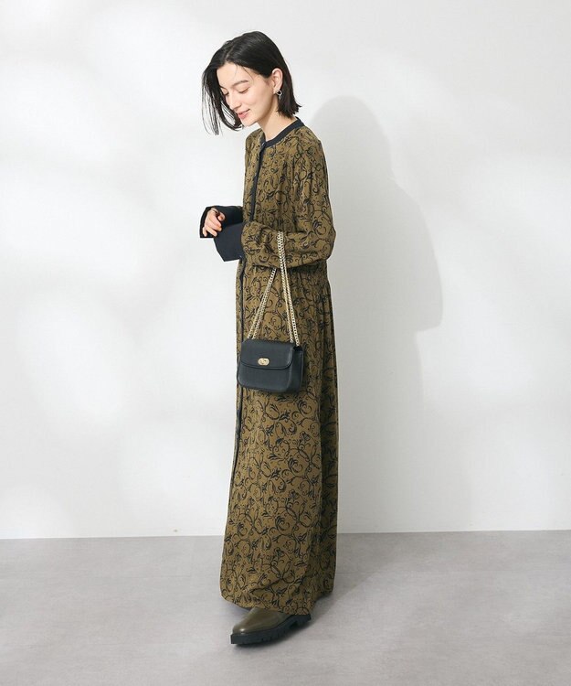 CRAFT STANDARD BOUTIQUE 総柄バイカラーワンピース Khaki