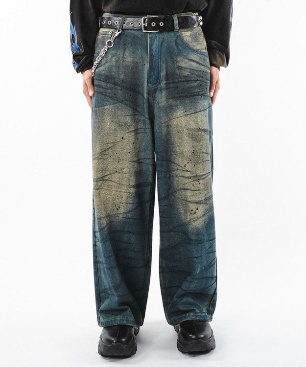 WEGO 【ユニセックス着用ITEM】スーパーバギーダーティデニムパンツ デニム中濃加工色