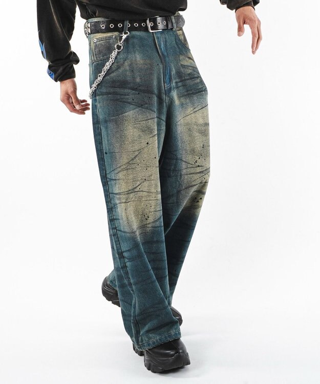 WEGO 【ユニセックス着用ITEM】スーパーバギーダーティデニムパンツ デニム中濃加工色