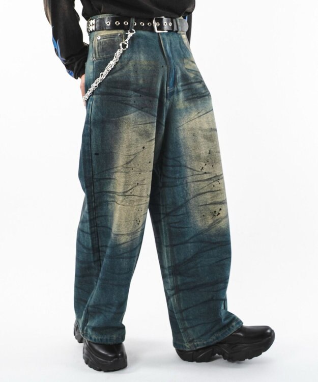 WEGO 【ユニセックス着用ITEM】スーパーバギーダーティデニムパンツ デニム中濃加工色