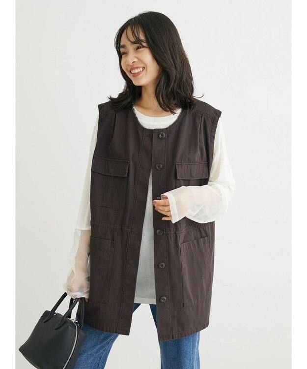 Green Parks ・ＳＵＧＡＲ　ＳＰＯＯＮ　ノーカラーミリタリーベスト Charcoal Gray