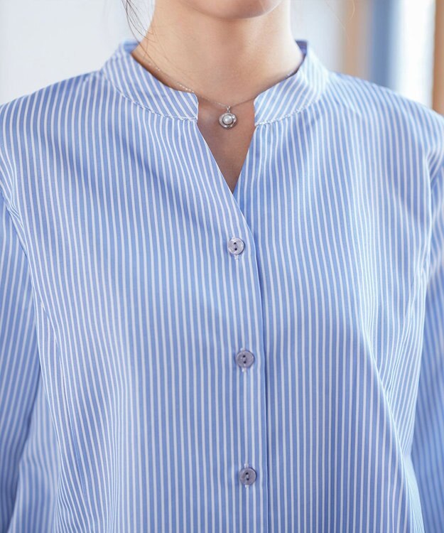 Tiaclasse バックタックフレアチュニック サックスストライプ