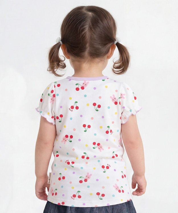 MIKI HOUSE HOT BISCUITS 【80-120cm】キャビット×さくらんぼ 総柄 半袖Tシャツ 白