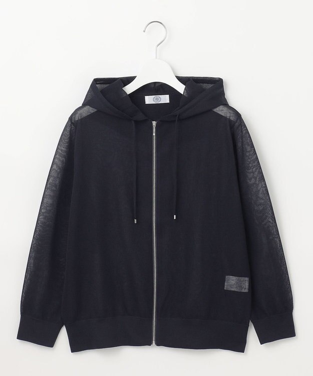 J.PRESS LADIES L 【洗える】シアーライトニット パーカー ネイビー系