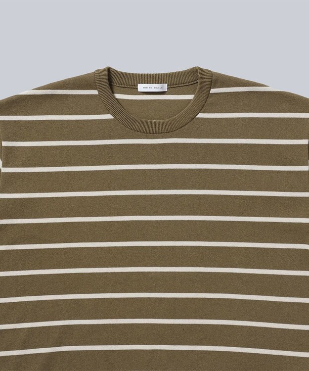 WHITE MAILS 【UNISEX】PAPER YARN BORDER KINT PULLOVER T-シャツ カーキ