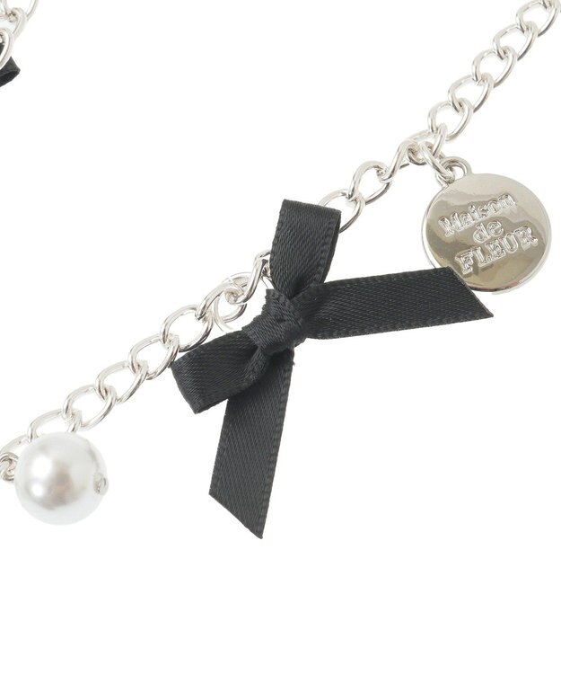 Maison de FLEUR ビジューリボンパールバッグチャーム Black