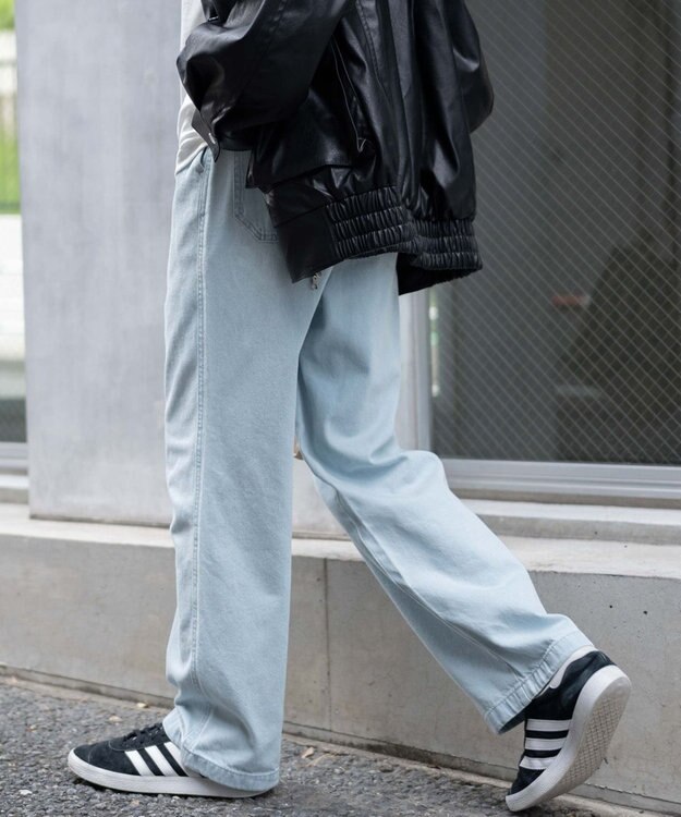 WEGO 【ウエストゴム/SMLサイズ展開】デニムイージーストレートパンツ2 デニム淡色