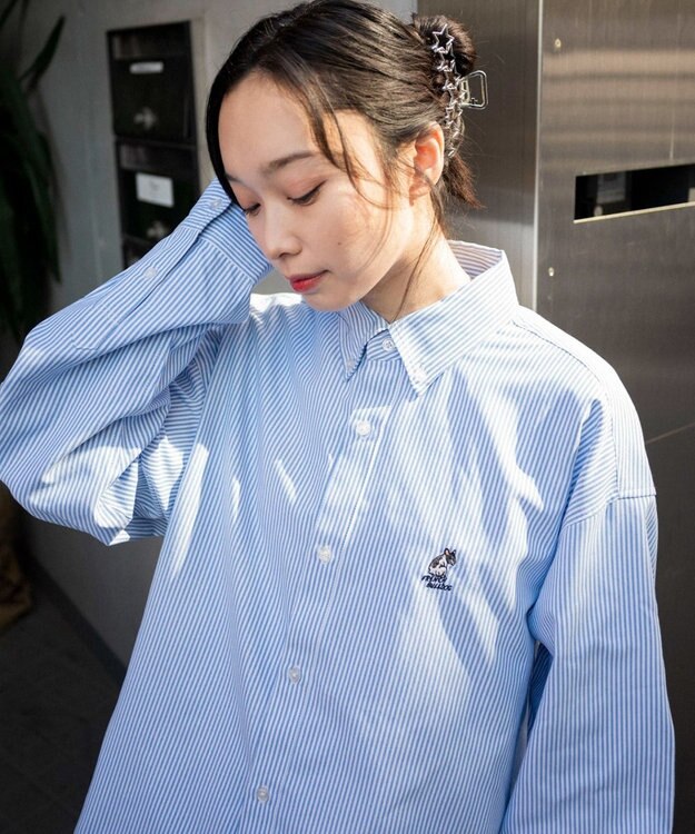 WEGO 【ユニセックス着用ITEM/MLサイズ展開】オックスフォードワンポイントシャツ（LS） ブルーストライプ