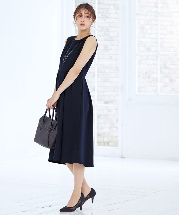 Tiaclasse 【洗える】タックフレアワンピース ネイビー