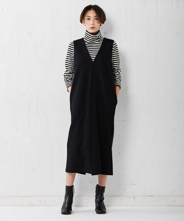 ICB 【洗える】CottonSingleJersey ハイネックプルオーバー ブラックボーダー系