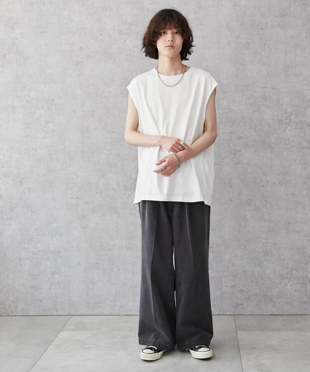 WEGO 【5色3サイズ展開/ユニセックス着用ITEM/洗える/綿100%】スリーブレスコットンT ホワイト