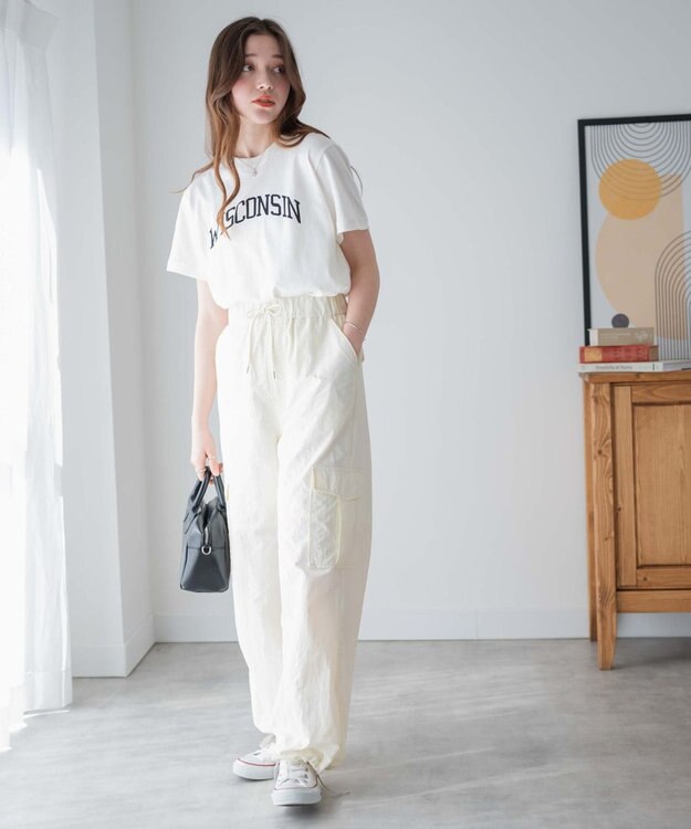 WEGO 【ウエストゴム】ナイロンイージーワイドカーゴパンツ オフホワイト