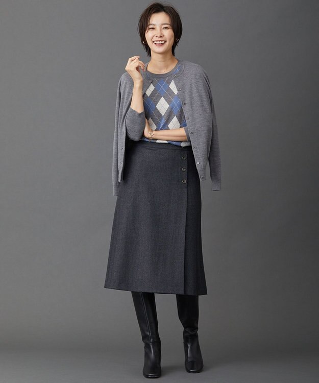 J.PRESS LADIES 【洗える】アーガイルツイン ニット グレー系
