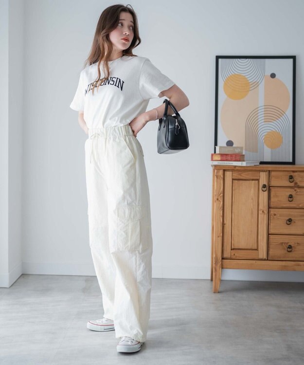 WEGO 【ウエストゴム】ナイロンイージーワイドカーゴパンツ オフホワイト