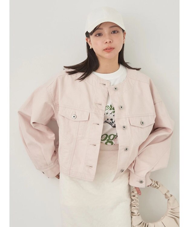 earth music&ecology ノーカラーツイルブルゾン Pink Beige