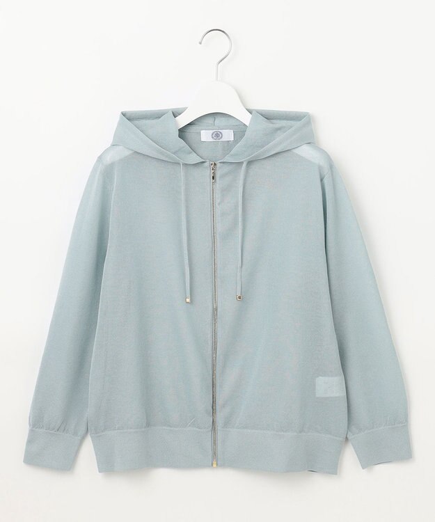 J.PRESS LADIES L 【洗える】シアーライトニット パーカー シーブルー系