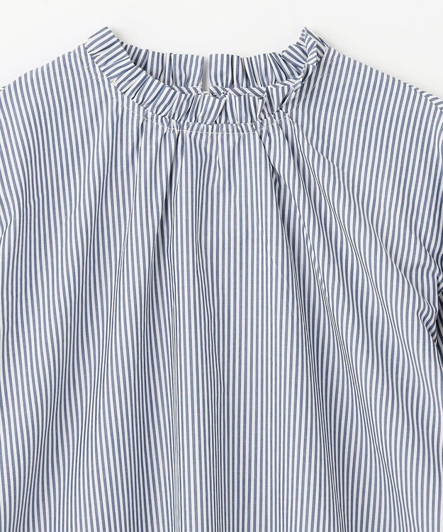 ANY L 【UVカット/抗菌防臭/速乾】エニィファンクション　フリルモックブラウス ブルーストライプ