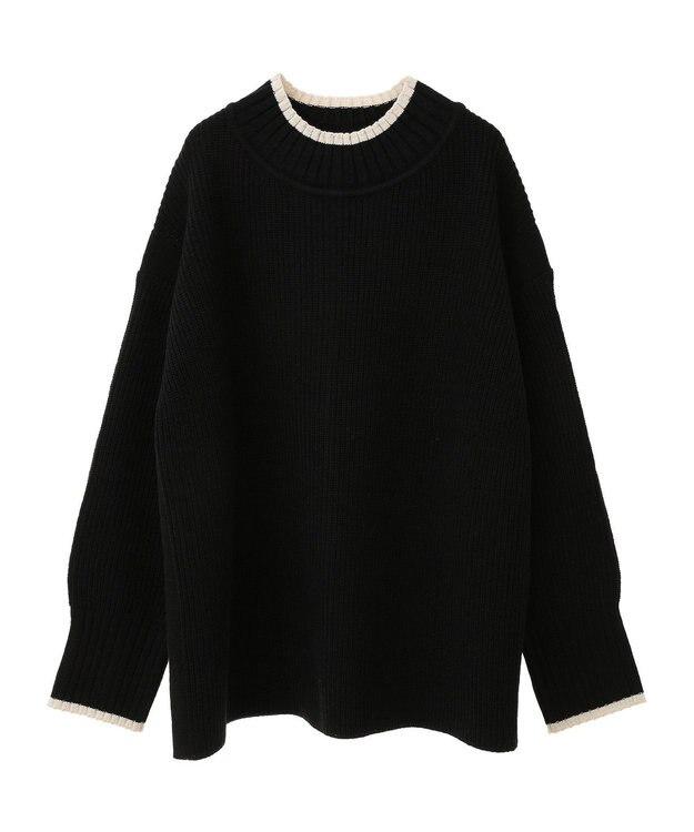 earth music&ecology ライン入りハイネックニットチュニック Black