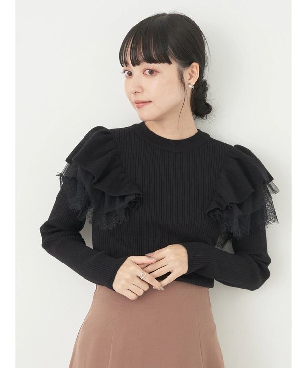 earth music&ecology ショルダーチュールレースプルオーバー Black