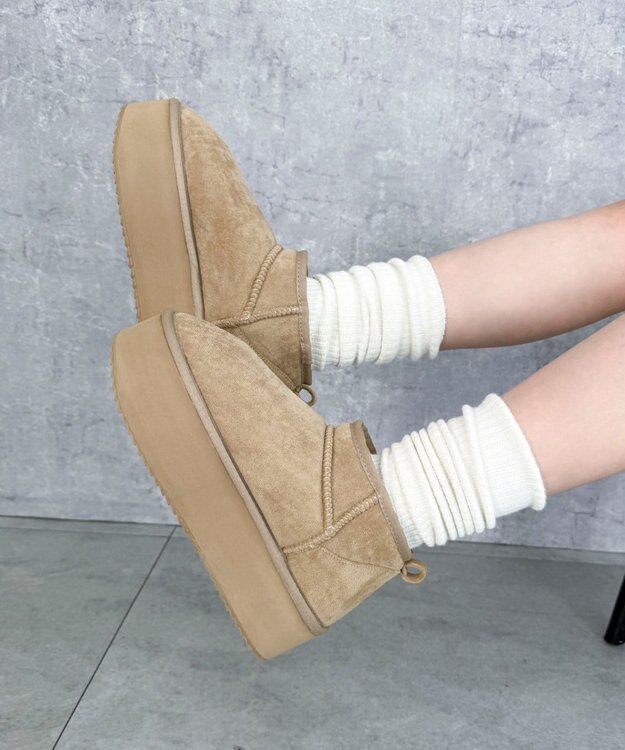 WEGO 【25年秋冬新作/あったかブーツ】厚底ムートンタッチブーツ ライトベージュ