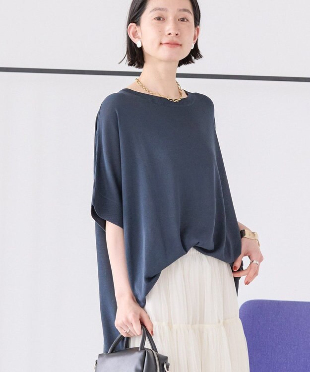 AMERICAN HOLIC 接触冷感サイドスリットニットプルオーバー Navy