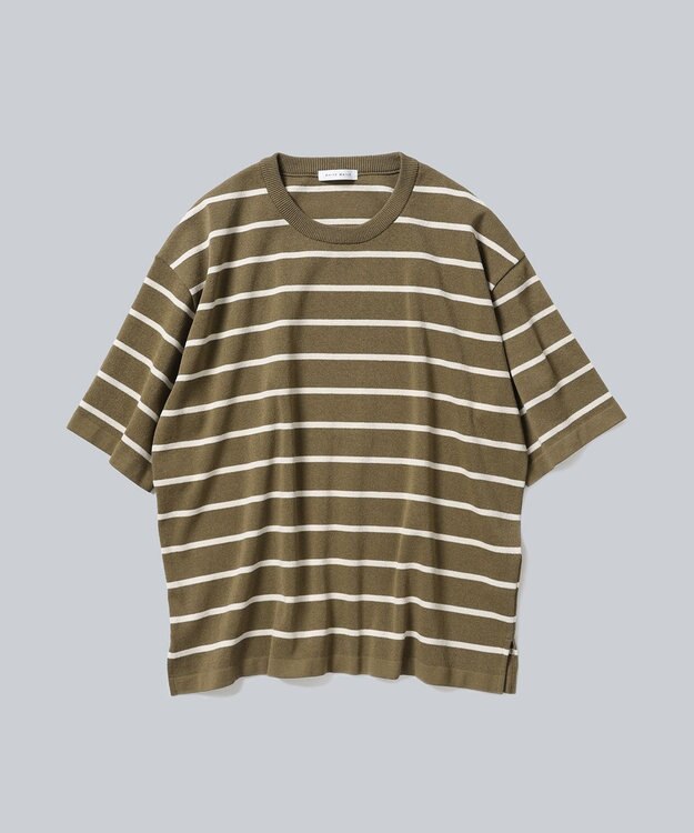 WHITE MAILS 【UNISEX】PAPER YARN BORDER KINT PULLOVER T-シャツ カーキ