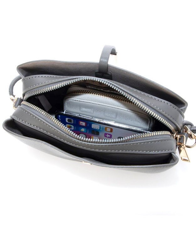 UNBILLION カシュカシュ cachecache / メタルフラップ3つ口ミニショルダー ダークグレー