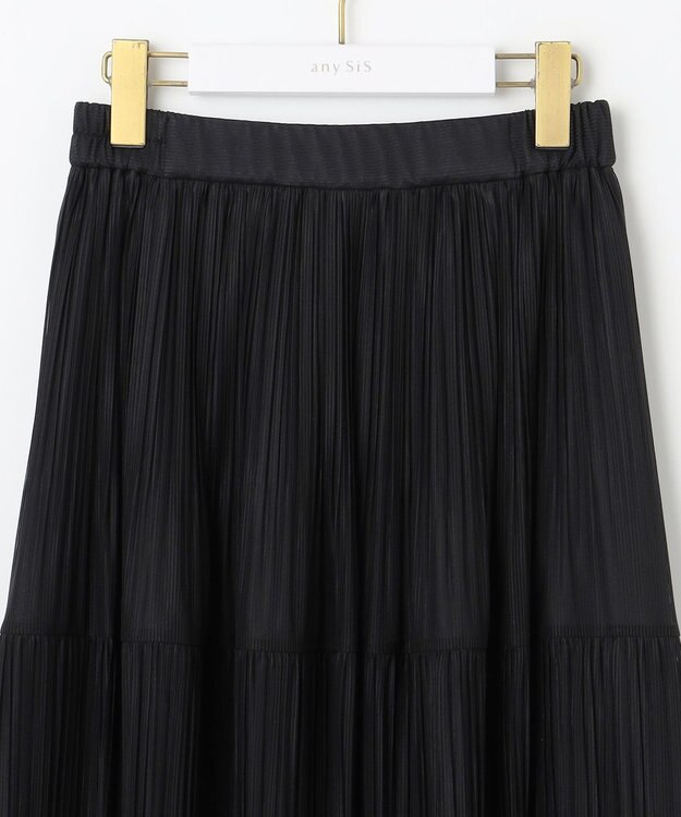 ANY SIS 【洗える】シアーストライププリーツ スカート ブラック系