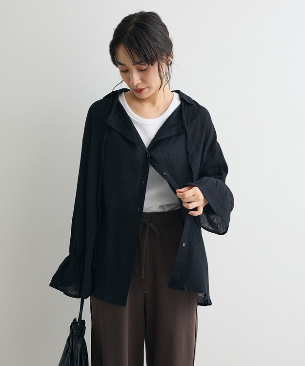 CRAFT STANDARD BOUTIQUE 衿ギャザーシャツブラウス Black